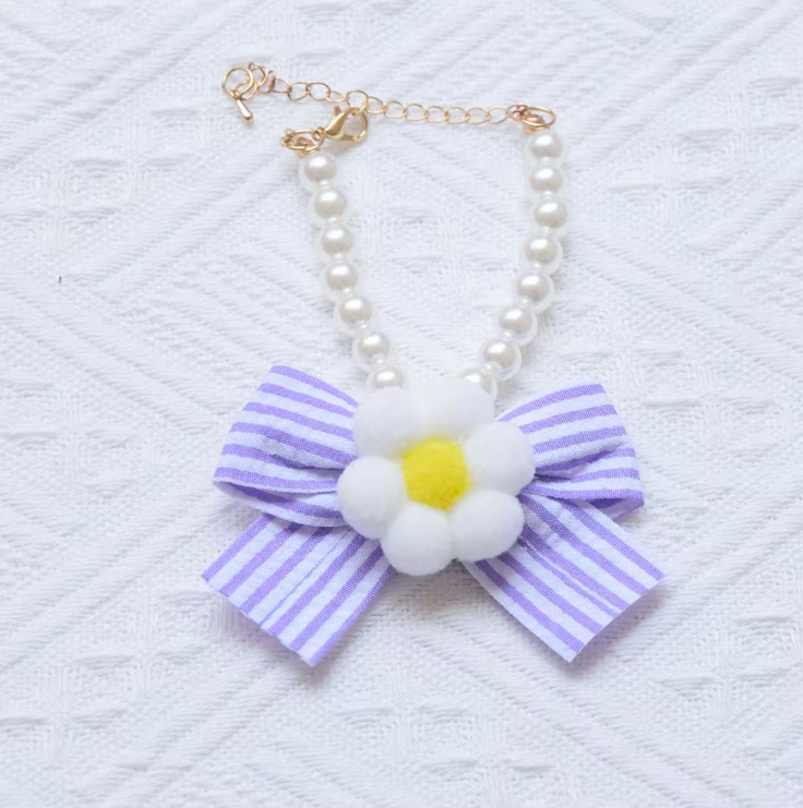 Flower and Pearl Necklace for Pets